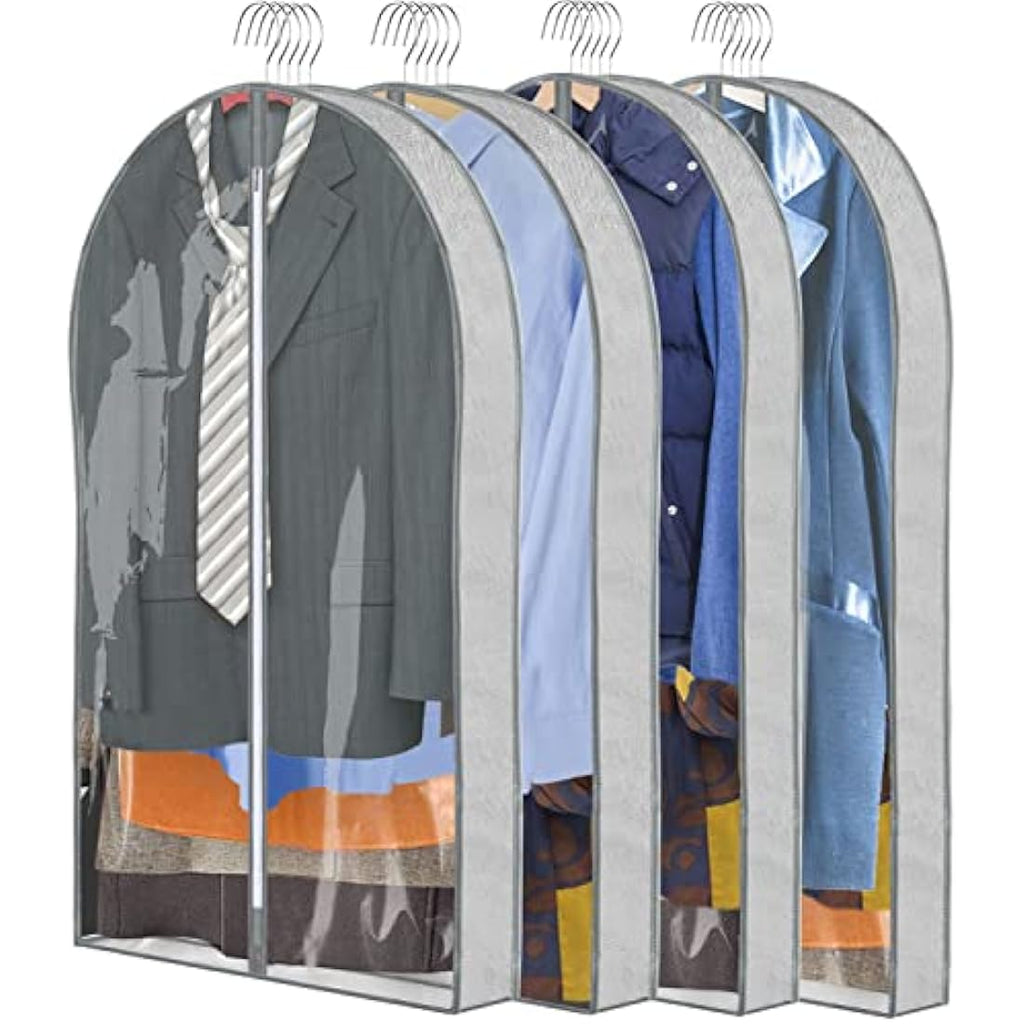 Garment Bags – 4 Pack Breathable Suit Covers, Grey