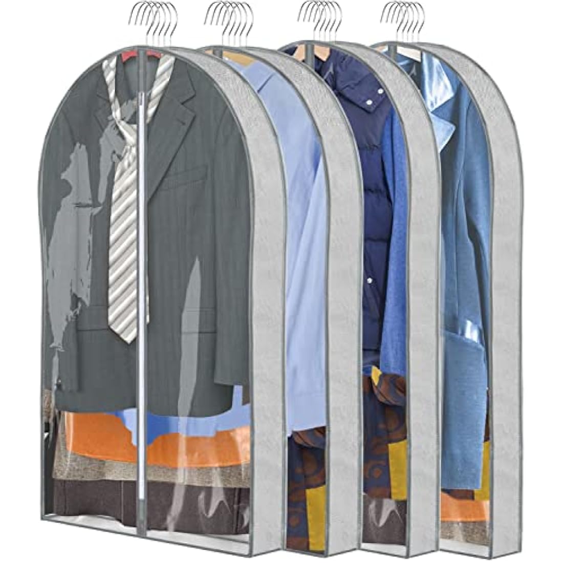 Garment Bags – 4 Pack Breathable Suit Covers, Grey