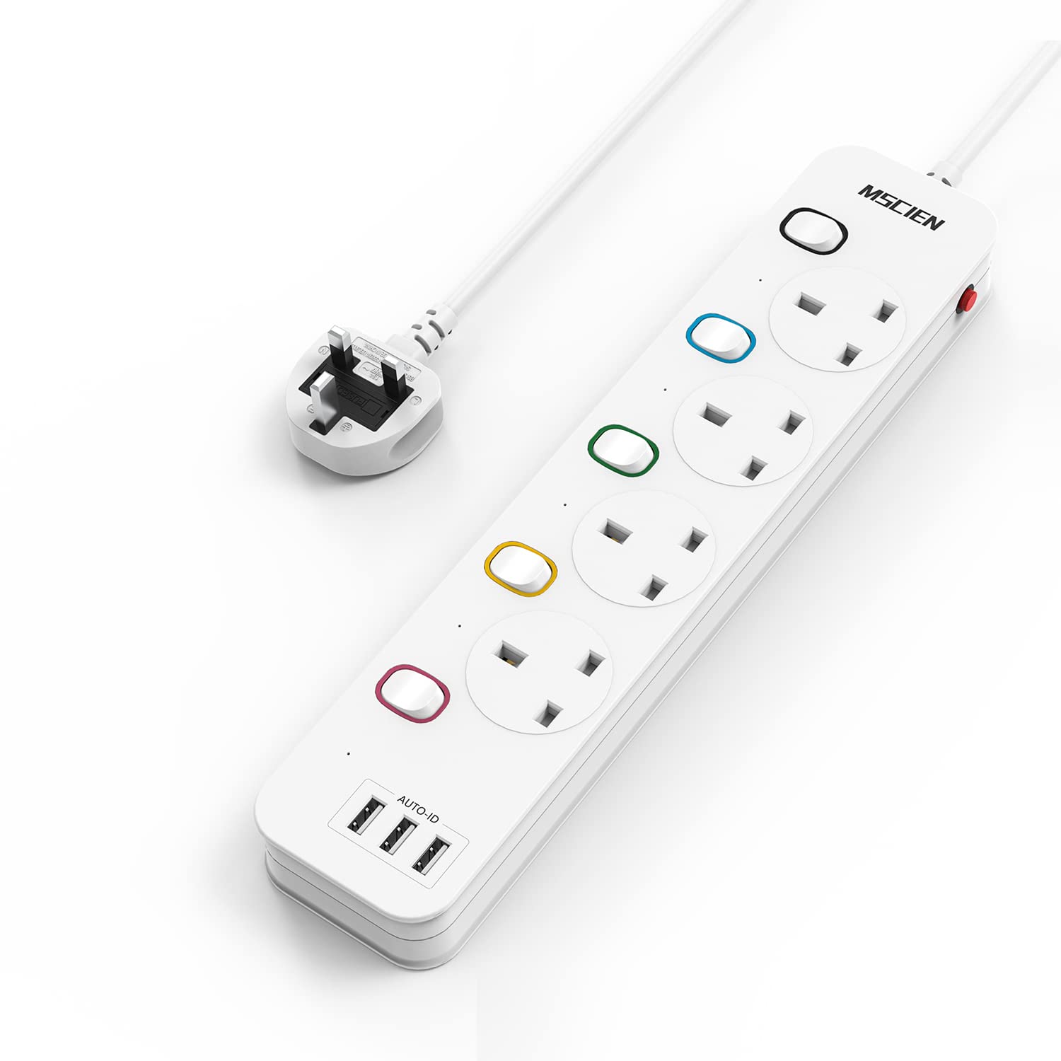 Mscien 5M Extension Lead | 4 Way 3 USB Power Strip with Individual Switches
