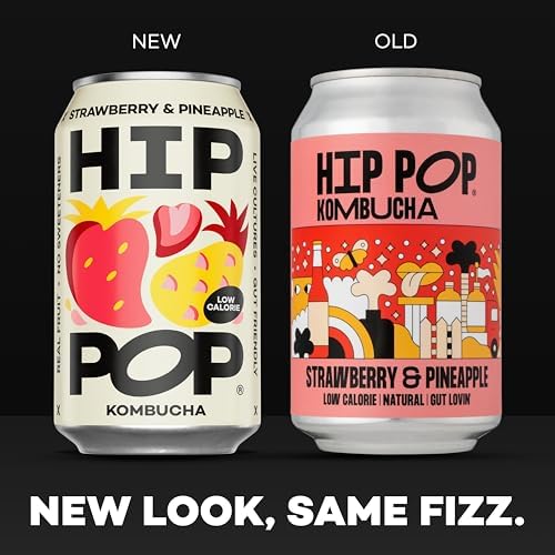 Hip Pop Strawberry & Pineapple Kombucha – Vegan Probiotic Drink, 24 x 330ml