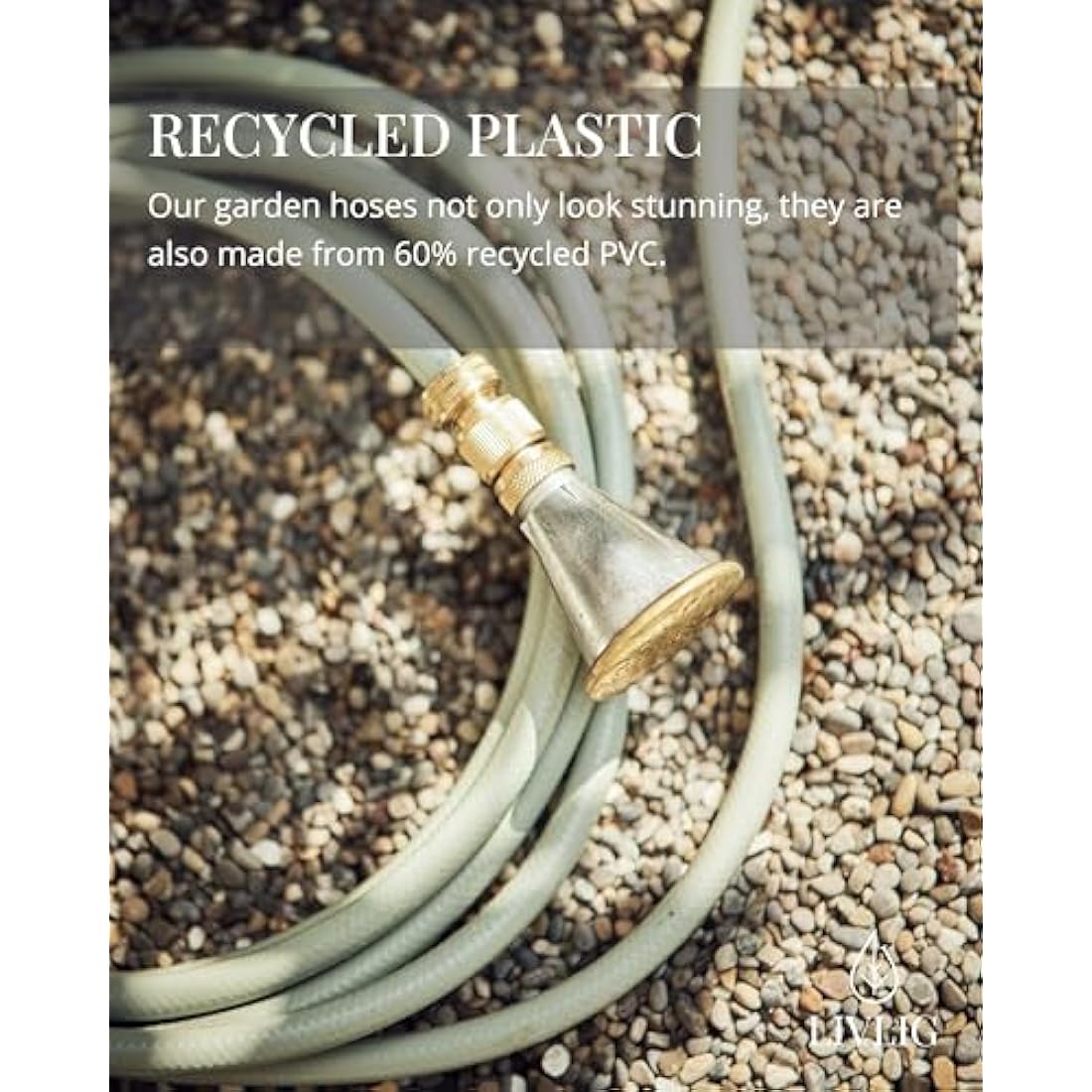 LIVLIG Garden Hose 50m | 1/2 Inch Recycled PVC Hosepipe – Green