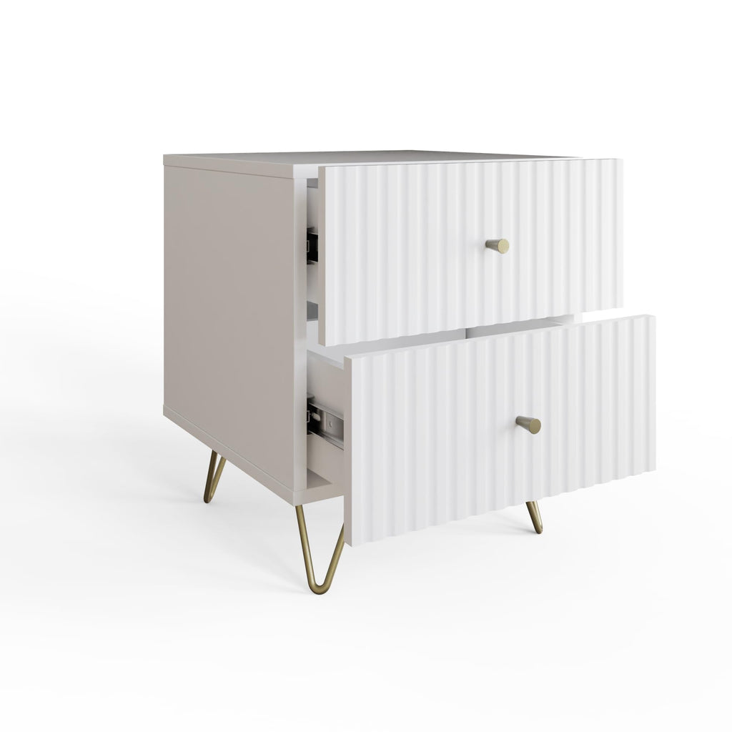 GFW Thalia 2 Drawer Bedside Table, Modern White Nightstand with Textured Finish & Hairpin Legs - image 5