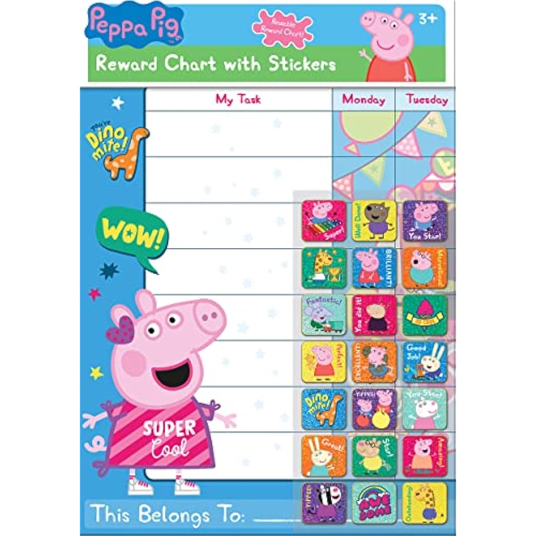 Peppa Pig Reward Chart with 56 Sparkly Stickers – Kids Behavior Chart
