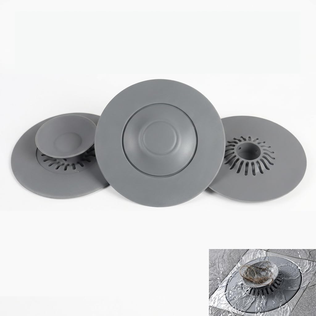 CleaZeny 2-Pack Silicone Press-Type Universal Bath Plug, 10.8cm Grey - image 1