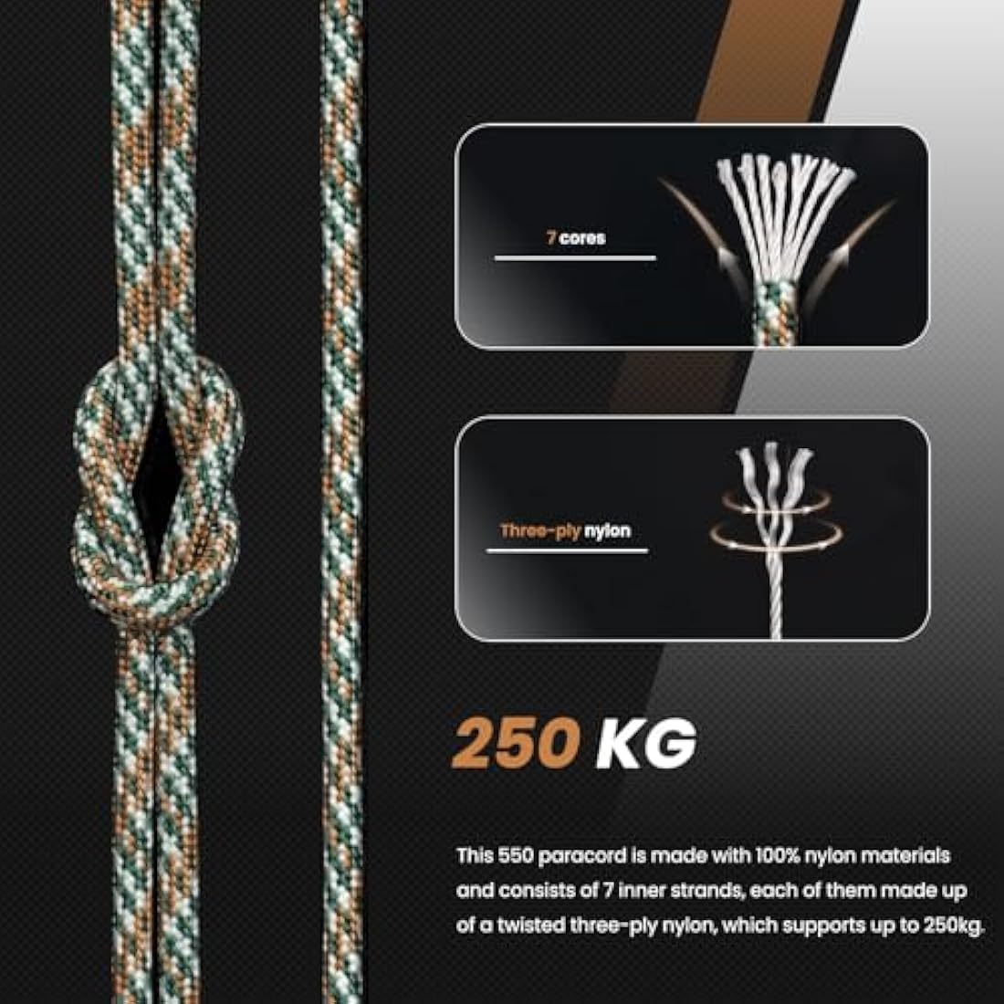 Abma Cord 550 Paracord – 4mm 100m Type III 7-Strand Nylon Rope