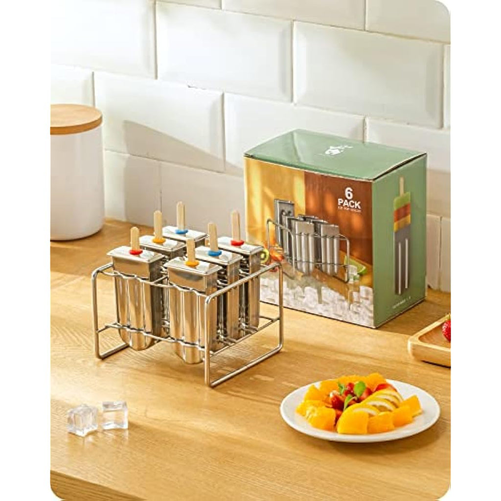 Baffect Stainless Steel Popsicle Mould Set - 6 Round Ice Lolly Makers