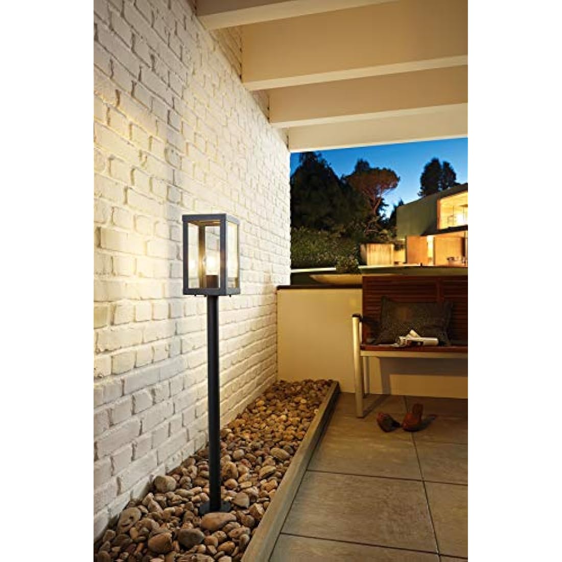 Eglo Alamonte 1 Outdoor Lamppost - Black Steel & Glass Garden Light