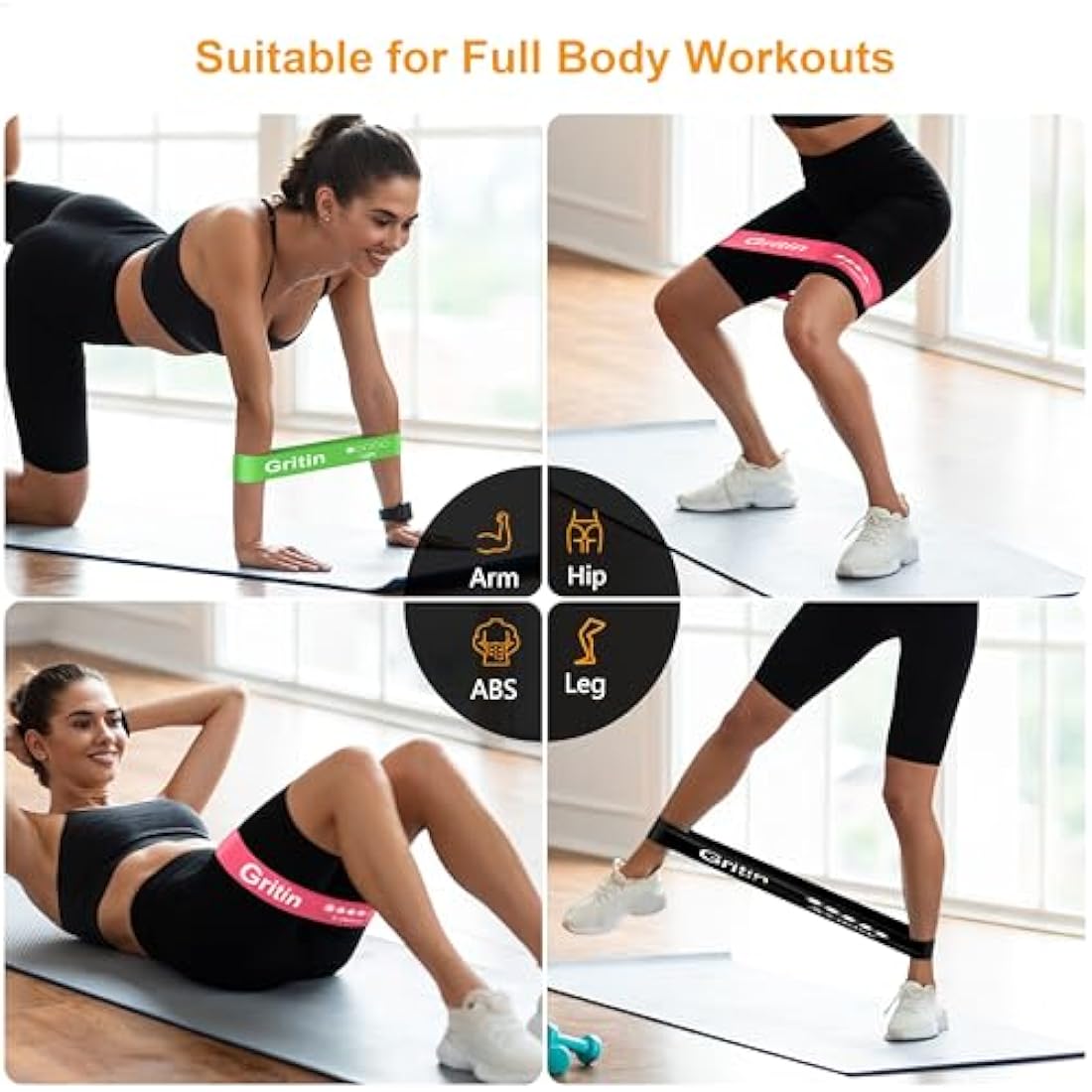 Gritin Resistance Bands – Set of 5 Natural Latex Exercise Loop Bands
