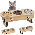 Raised Cat Feeding Station | 3 Stainless Steel Bamboo Bowls