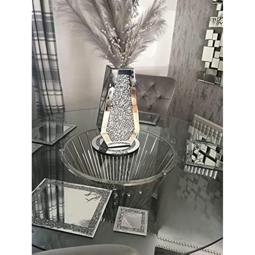 Jolof Store Silver Crushed Diamond Mirrored Floor Vase – 40cm Sparkle