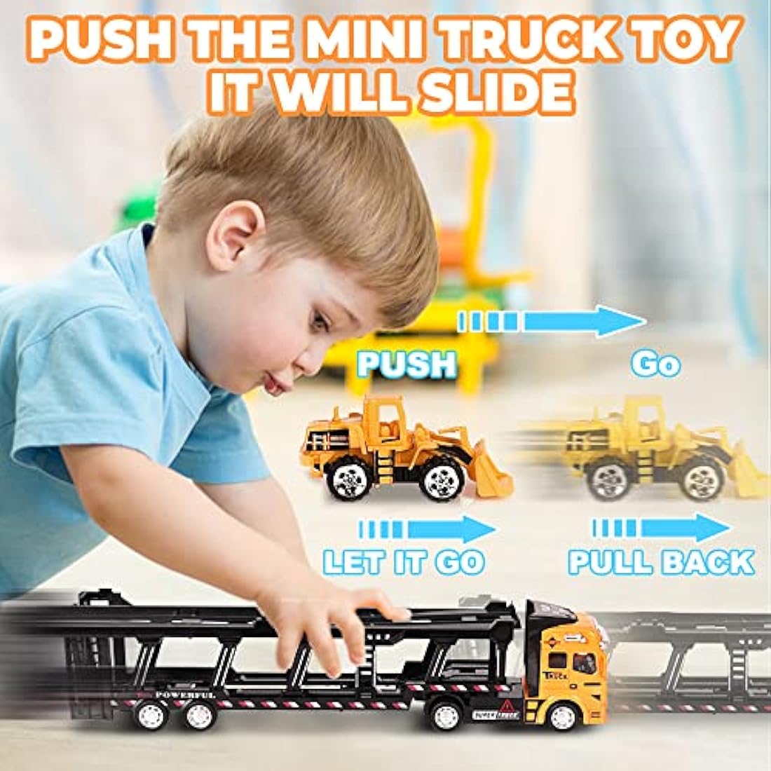 7-in-1 Construction Truck Toy Set | Diecast Pull Back Vehicles