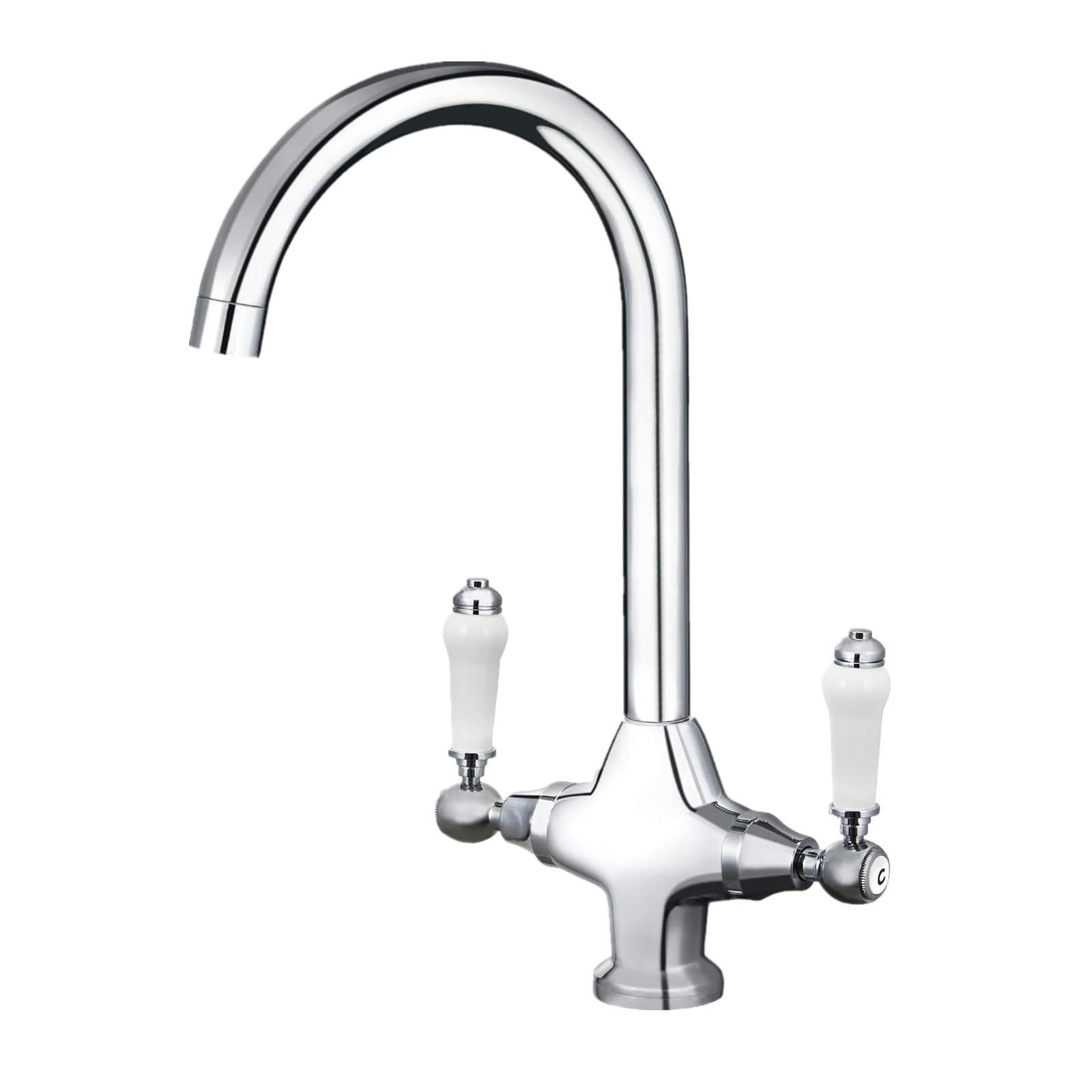 Funime Traditional Victorian Kitchen Sink Mixer Tap | Chrome Brass Mono