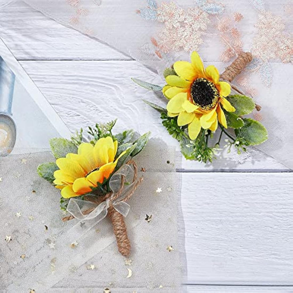 Sunflower Wedding Corsage - 2 Piece Artificial Boutonniere