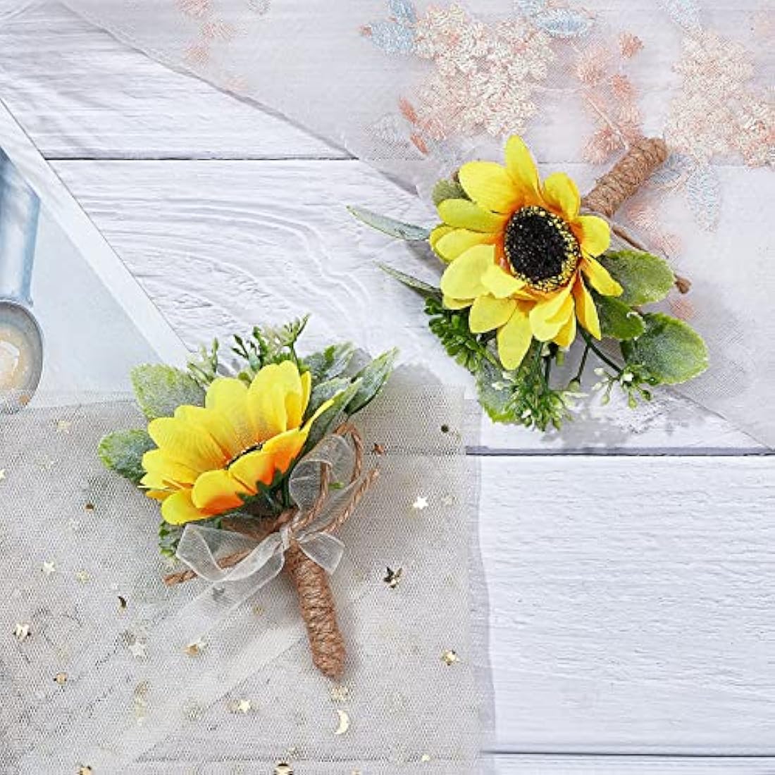 Sunflower Wedding Corsage - 2 Piece Artificial Boutonniere