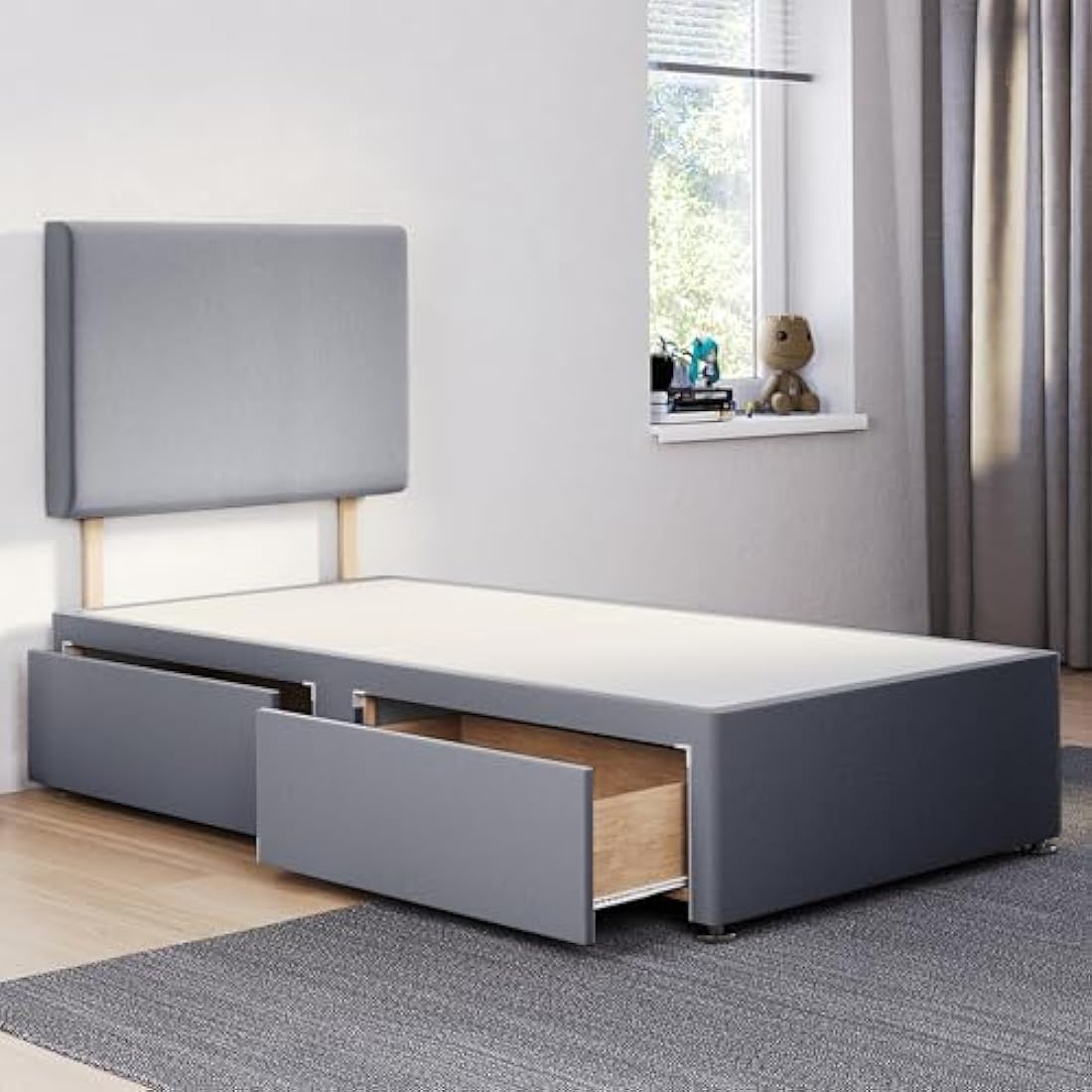 ComfoRest 3FT Single Divan Bed with 2 Drawers | Grey Plush Storage Base