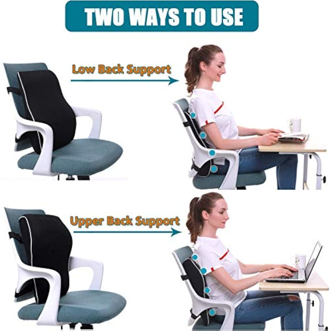 QUTOOL Memory Foam Lumbar Support Pillow | Ergonomic Back Cushion