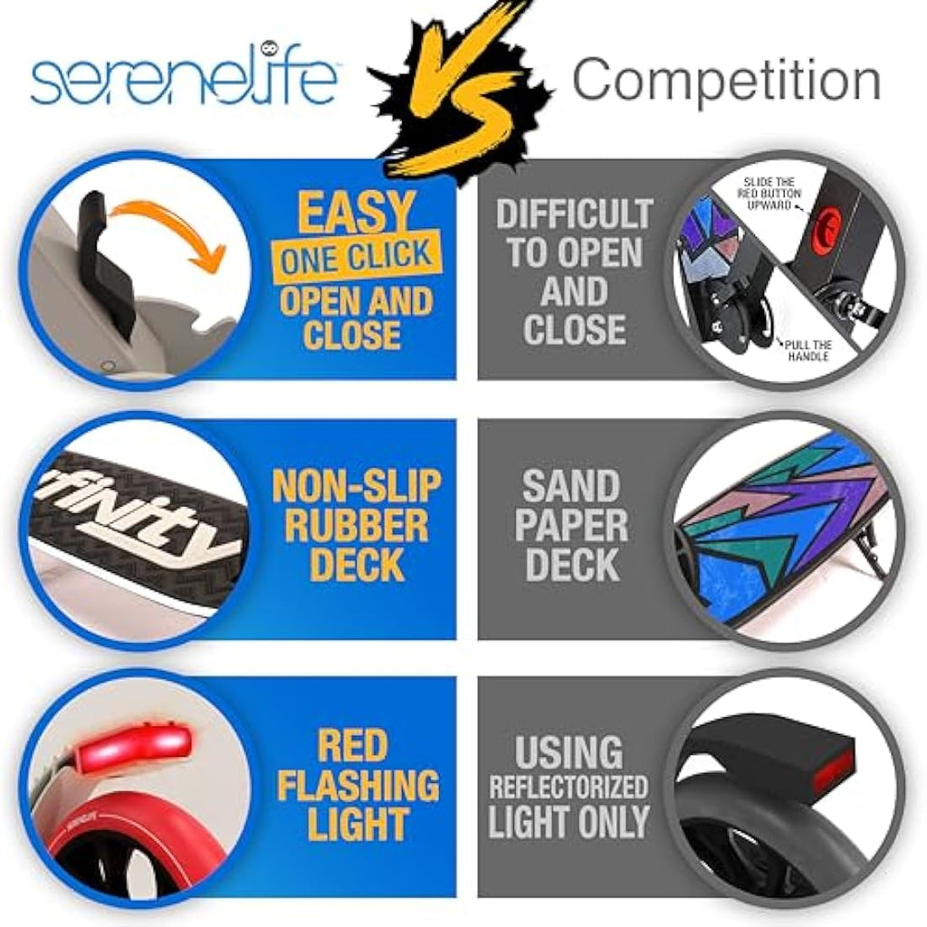 SereneLife Folding Kick Scooter – Adjustable LED Big Wheels for Kids & Teens