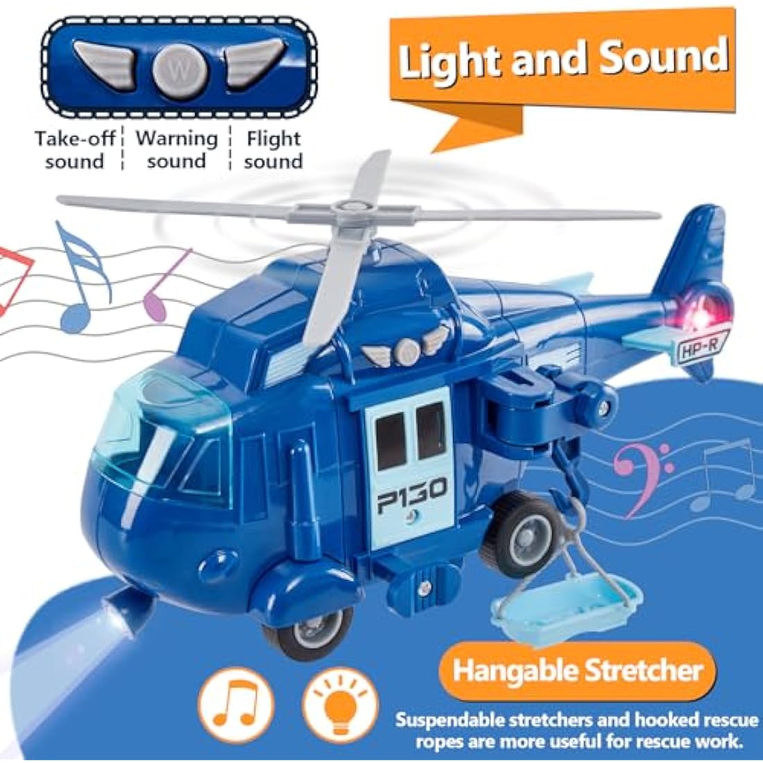 HERSITY Police Rescue Helicopter Toy with Lights and Sound – Blue