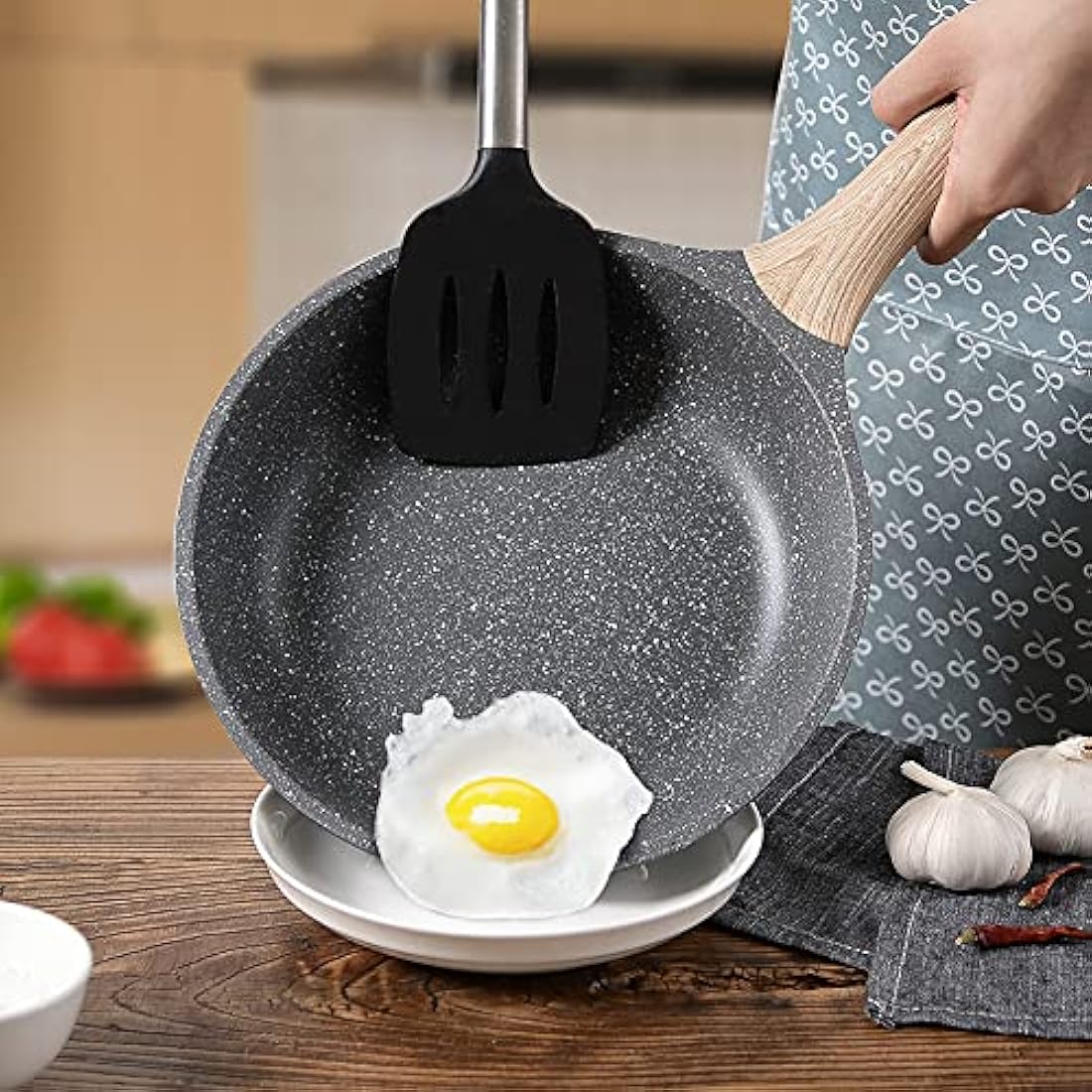 ZUOFENG 24cm Nonstick Frying Pan | Granite Stone Induction Skillet