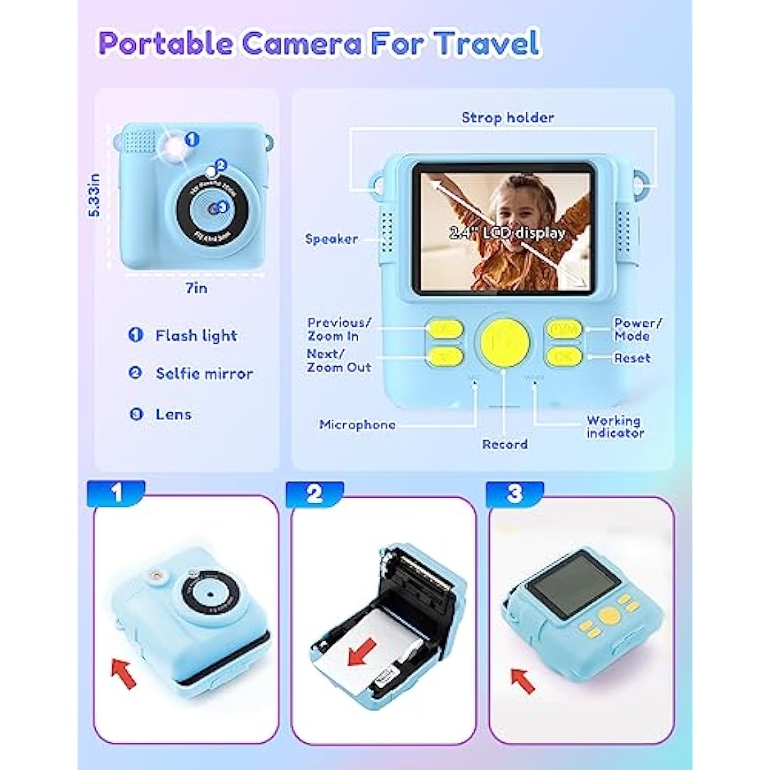 YORKOO Kids Instant Print Camera – 1080P Digital Video Toy with 32GB SD Card
