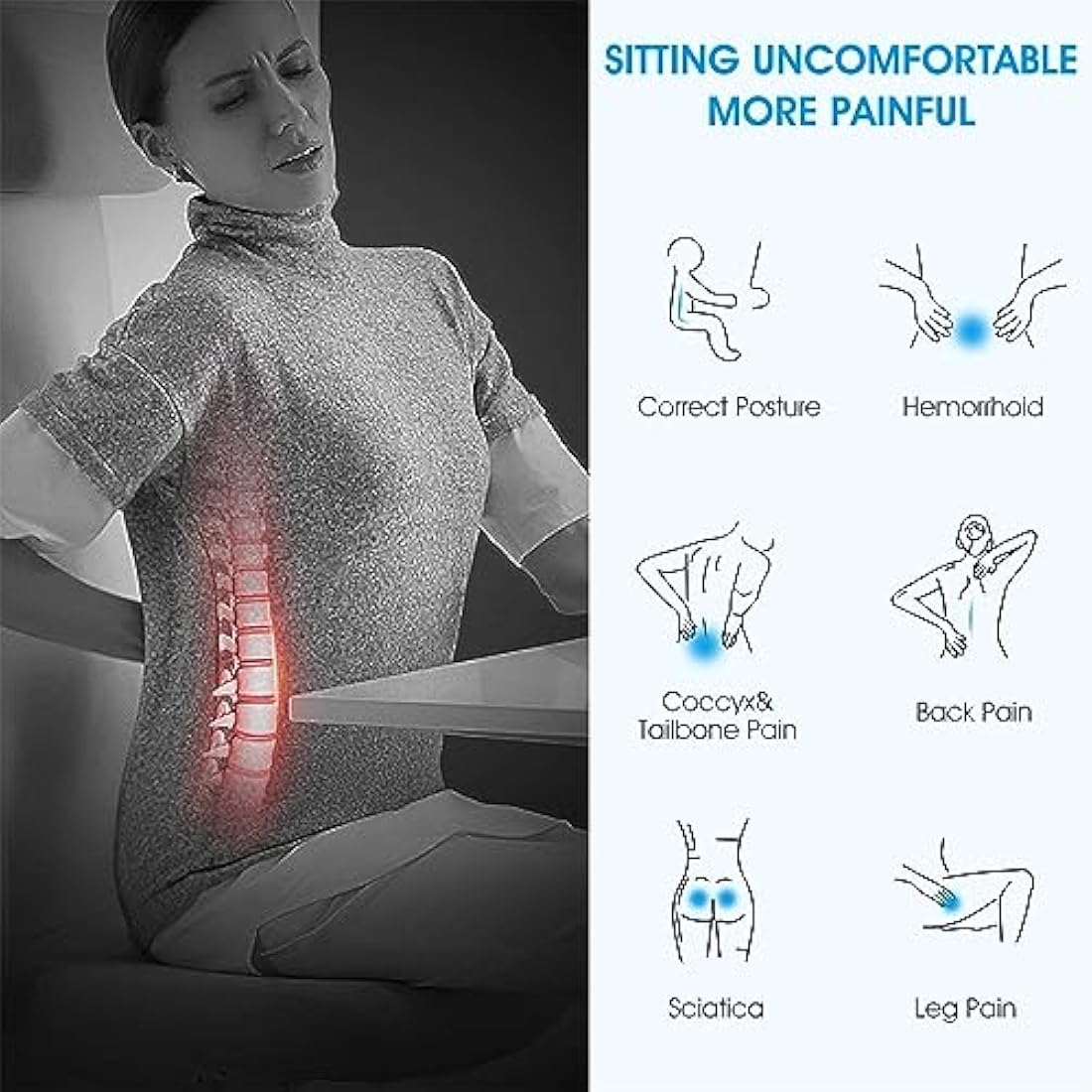 Feagar Orthopedic Memory Foam Seat Cushion for Sciatica & Tailbone Relief