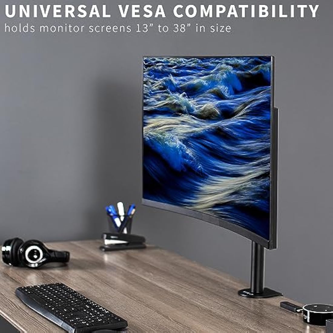Vivo Single Monitor Desk Mount – Adjustable VESA Stand for 13-38" Screens