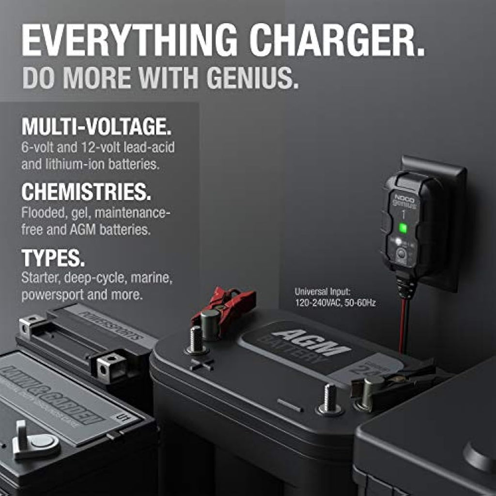 NOCO GENIUS1 1A Smart Battery Charger | 6V/12V Maintainer & Desulfator