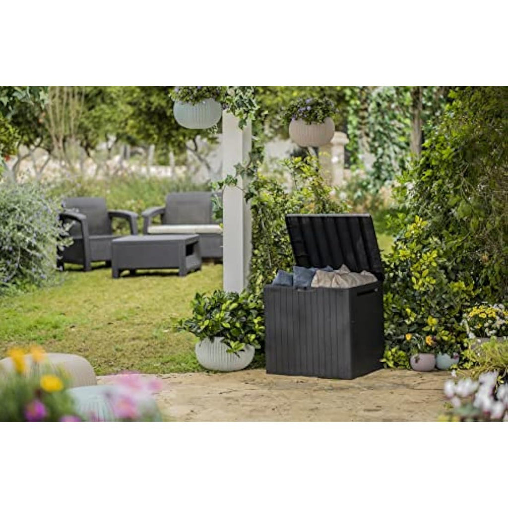Keter City 113L Outdoor Garden Storage Box – Grey Wood Effect Resin