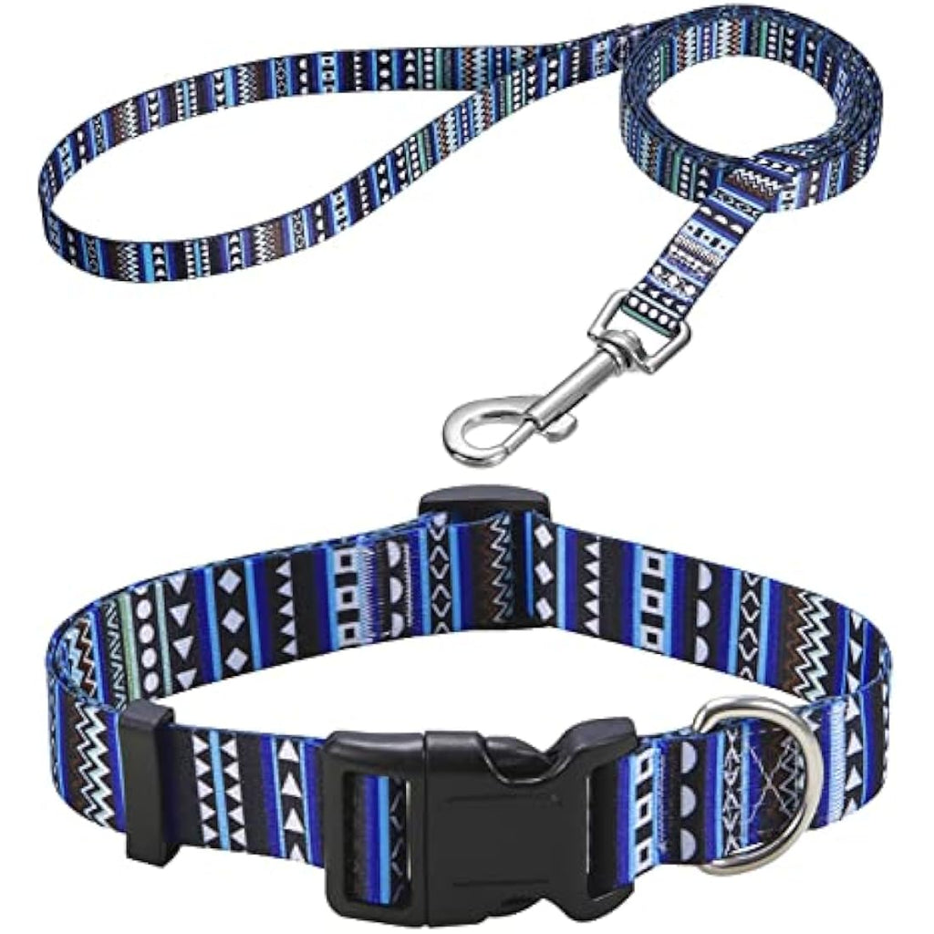 Bohemian Floral Dog Collar and Lead Set - Adjustable Large