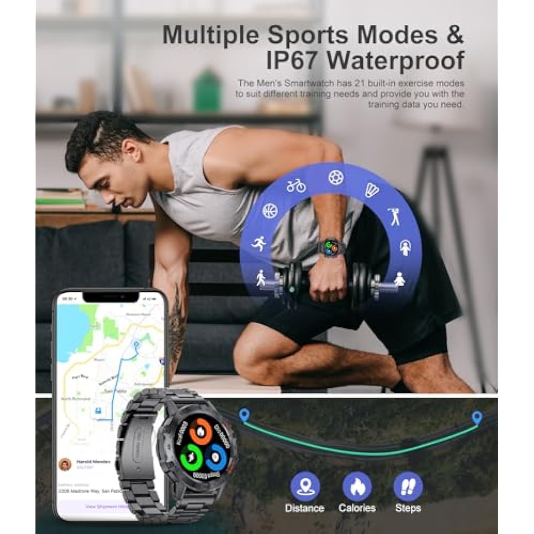 FEELNEVER Military Smart Watch for Men | Tactical Fitness Tracker - Black