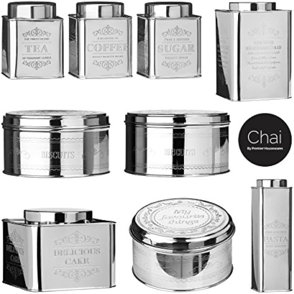 Jolof Store Stainless Steel Coffee Tea Sugar Canister Set – Grey