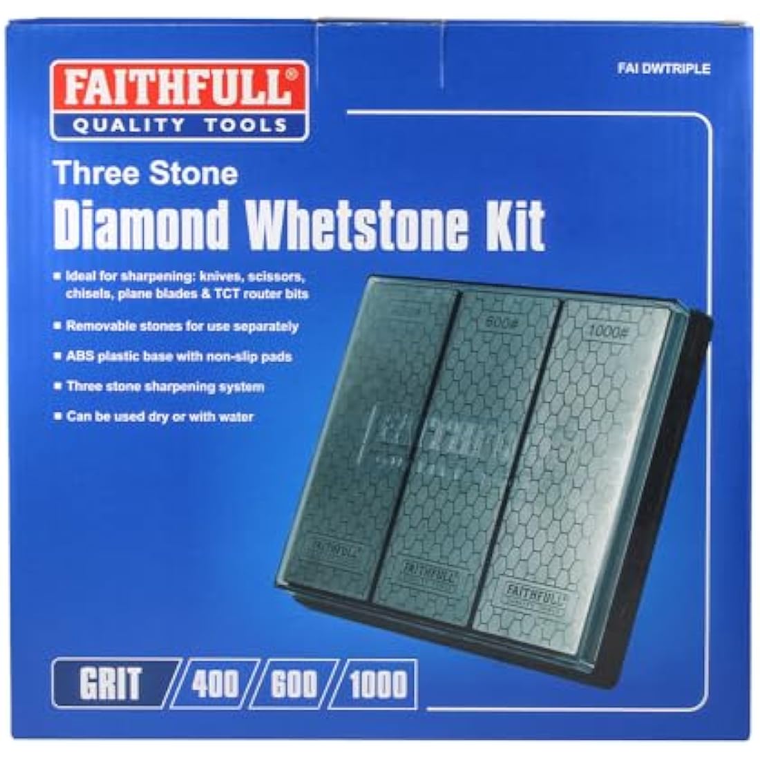 Faithfull Diamond Whetstone Sharpening Kit | 3 Grits with Non-Slip Base