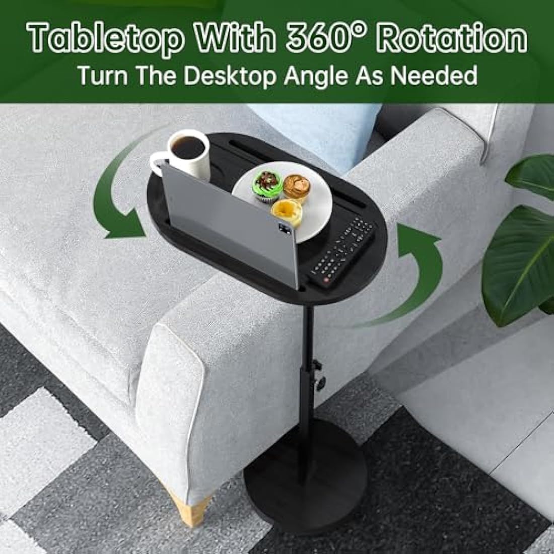 NiHome Bamboo Swivel TV Tray Table – Adjustable Height Couch Side Table