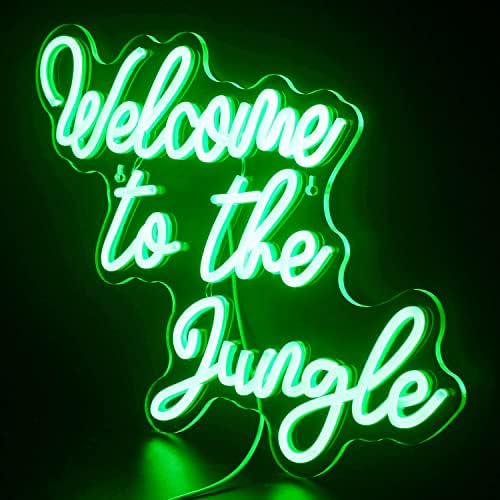 Welcome to The Jungle Neon Sign – Green LED Wall Decor Light
