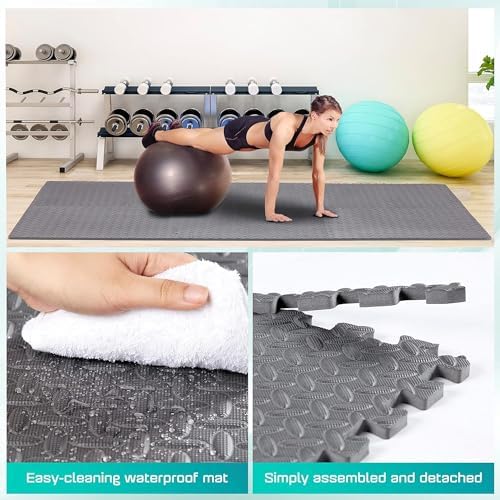 Yes4All Interlocking EVA Foam Exercise Mats – 36 Tiles, Gray, 36 Sq Ft