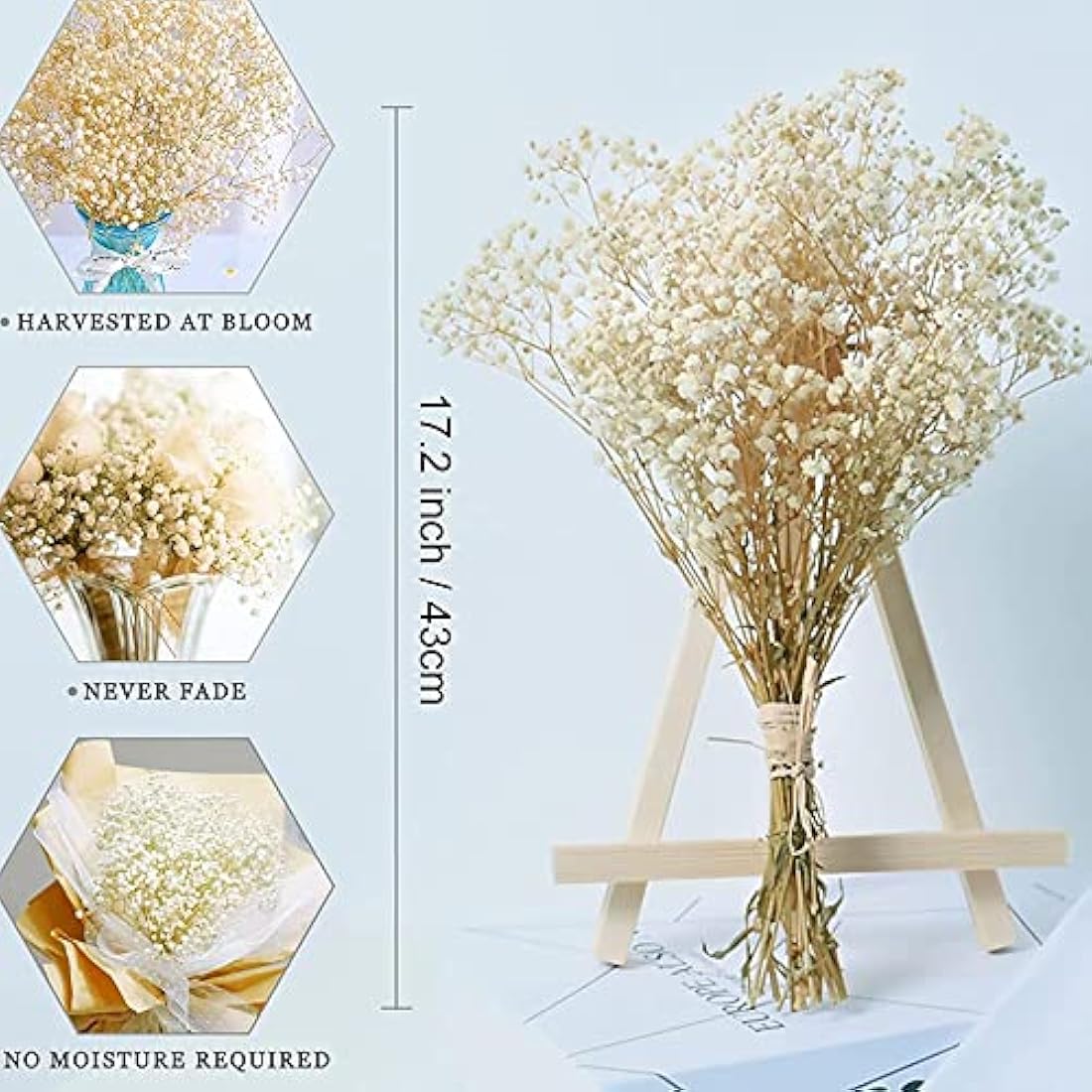 OUKEYI Dried Baby's Breath Bouquet | 17" Ivory White Gypsophila Flowers