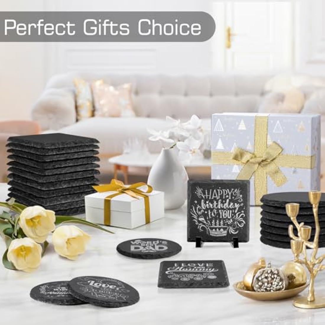 60-Piece Slate Coasters for Laser Engraving, 4 Inch Black Stone