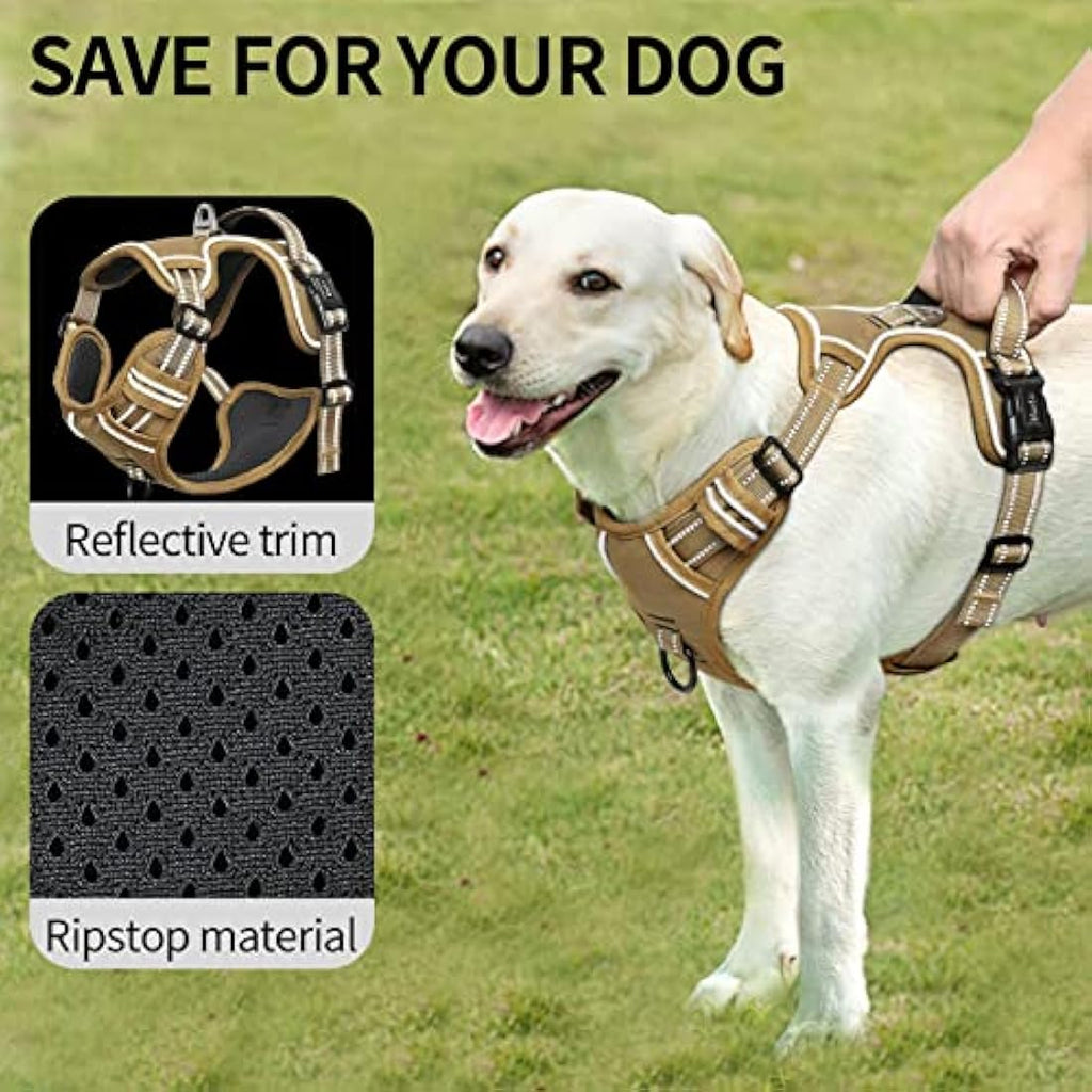 HEELE No-Pull Dog Harness | Reflective Padded Adjustable Vest, Brown, XS