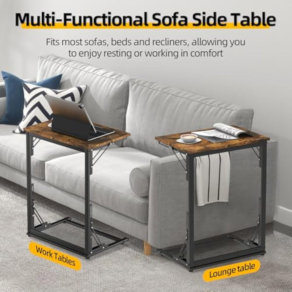 MOXYOY C-Shaped Side Table – Foldable Laptop Desk with Sturdy Steel Frame