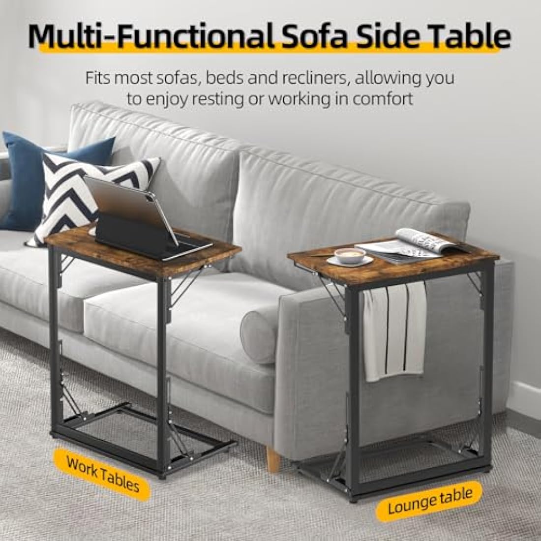 MOXYOY C-Shaped Side Table – Foldable Laptop Desk with Sturdy Steel Frame