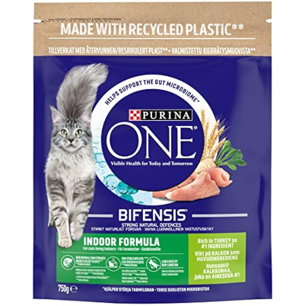 Purina One Indoor Turkey Dry Cat Food - Hairball & Odor Control 4x750g