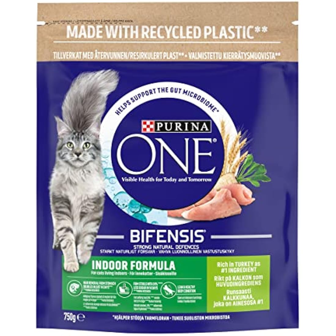 Purina One Indoor Turkey Dry Cat Food - Hairball & Odor Control 4x750g