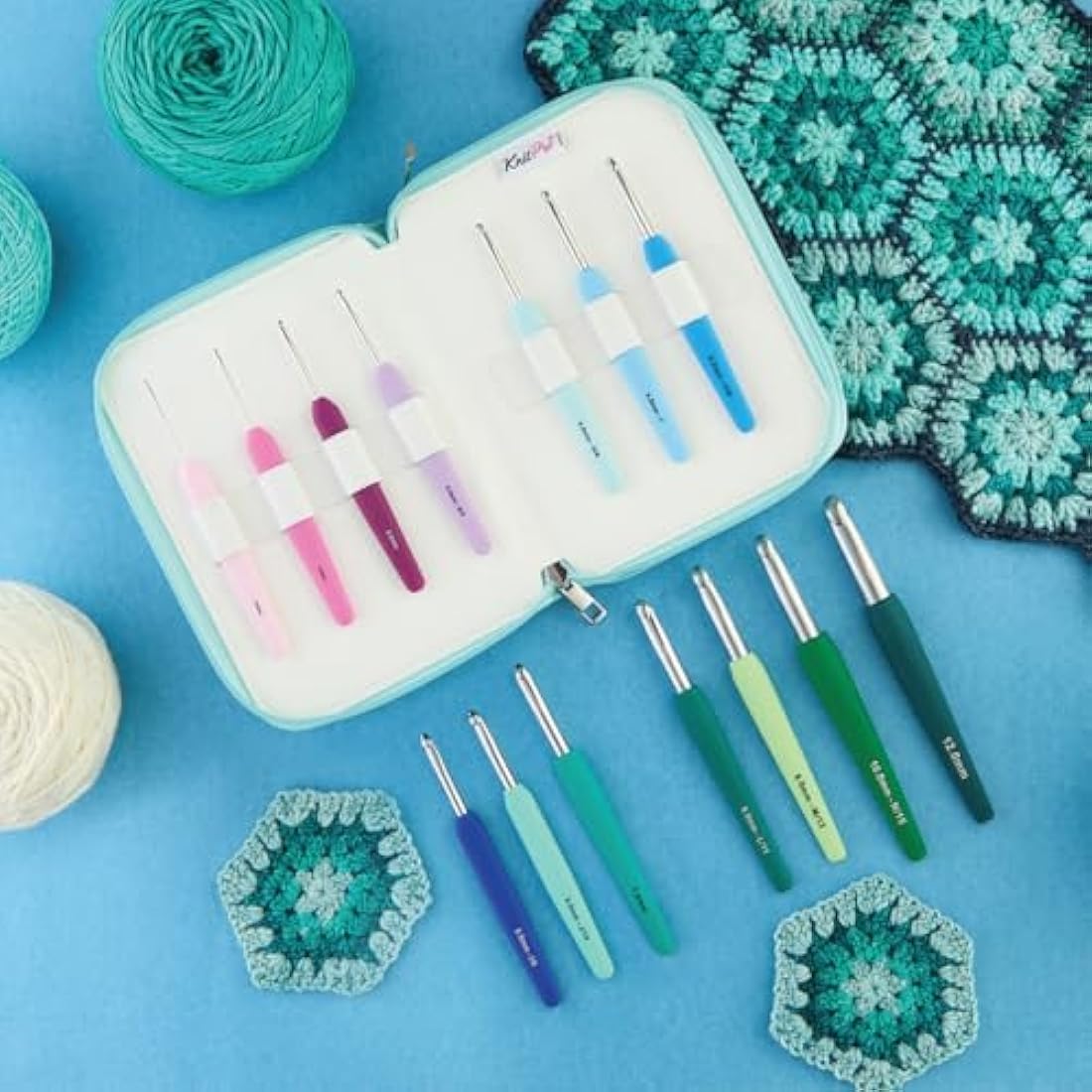 KnitPro Waves Grande Crochet Hook Set – 14 Ergonomic Hooks (2-12mm)