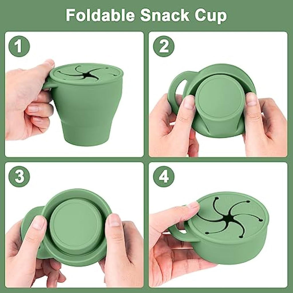 Vicloon Collapsible Silicone Baby Snack Cup – Spill-Proof Pot (Green)