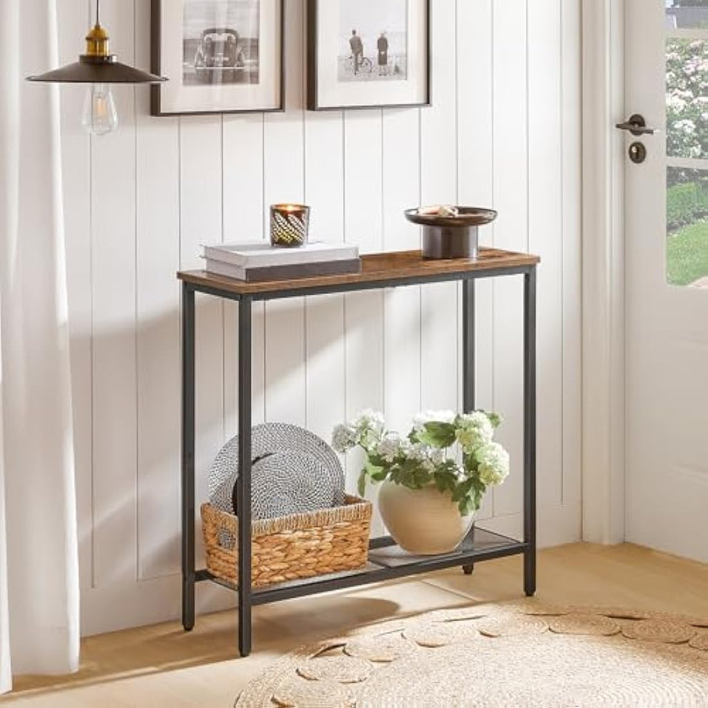 HOOBRO Slim Console Table – Industrial Narrow Sofa Table, Rustic Brown