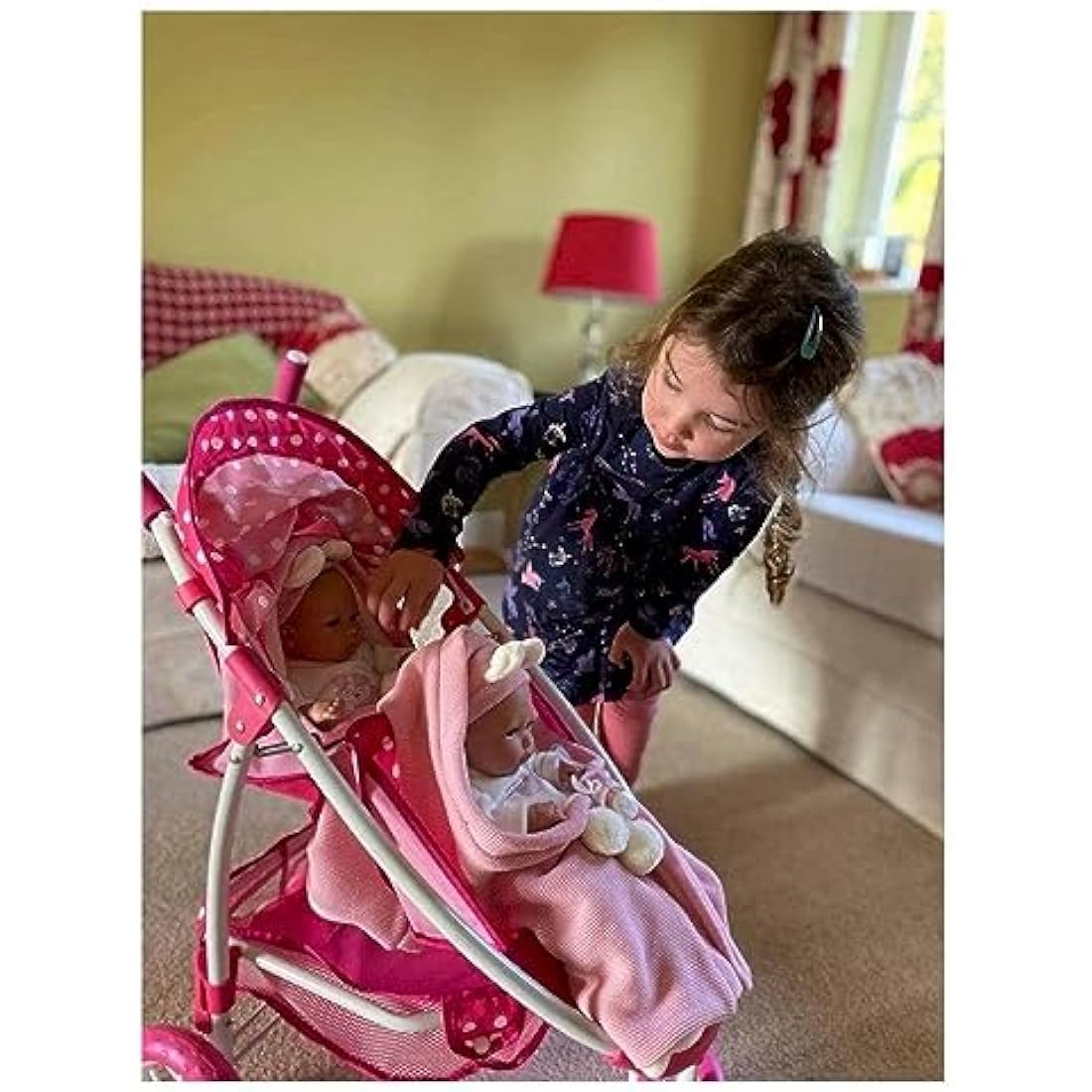 Roma Dotty Dolls Double Pram – Twin Toy Pushchair with Basket