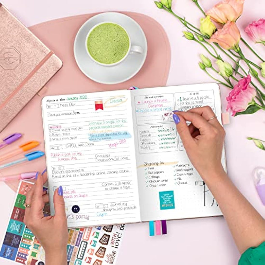 GoGirl Undated Weekly Planner – A5 Eco-Leather Goal Journal, Rose Gold