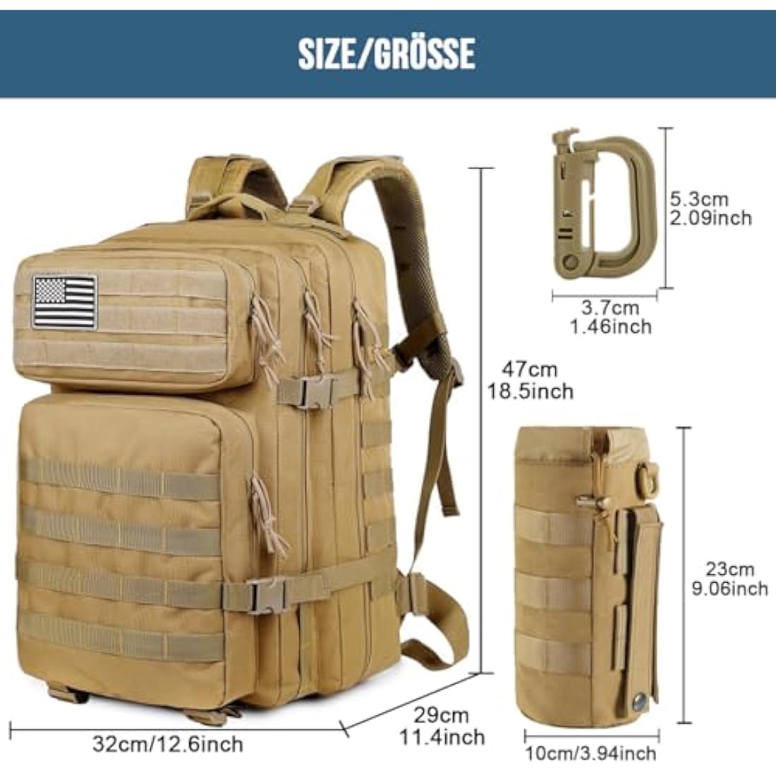 MUCHER 45L Military Tactical Backpack | Molle Survival Rucksack with Bottle Holder