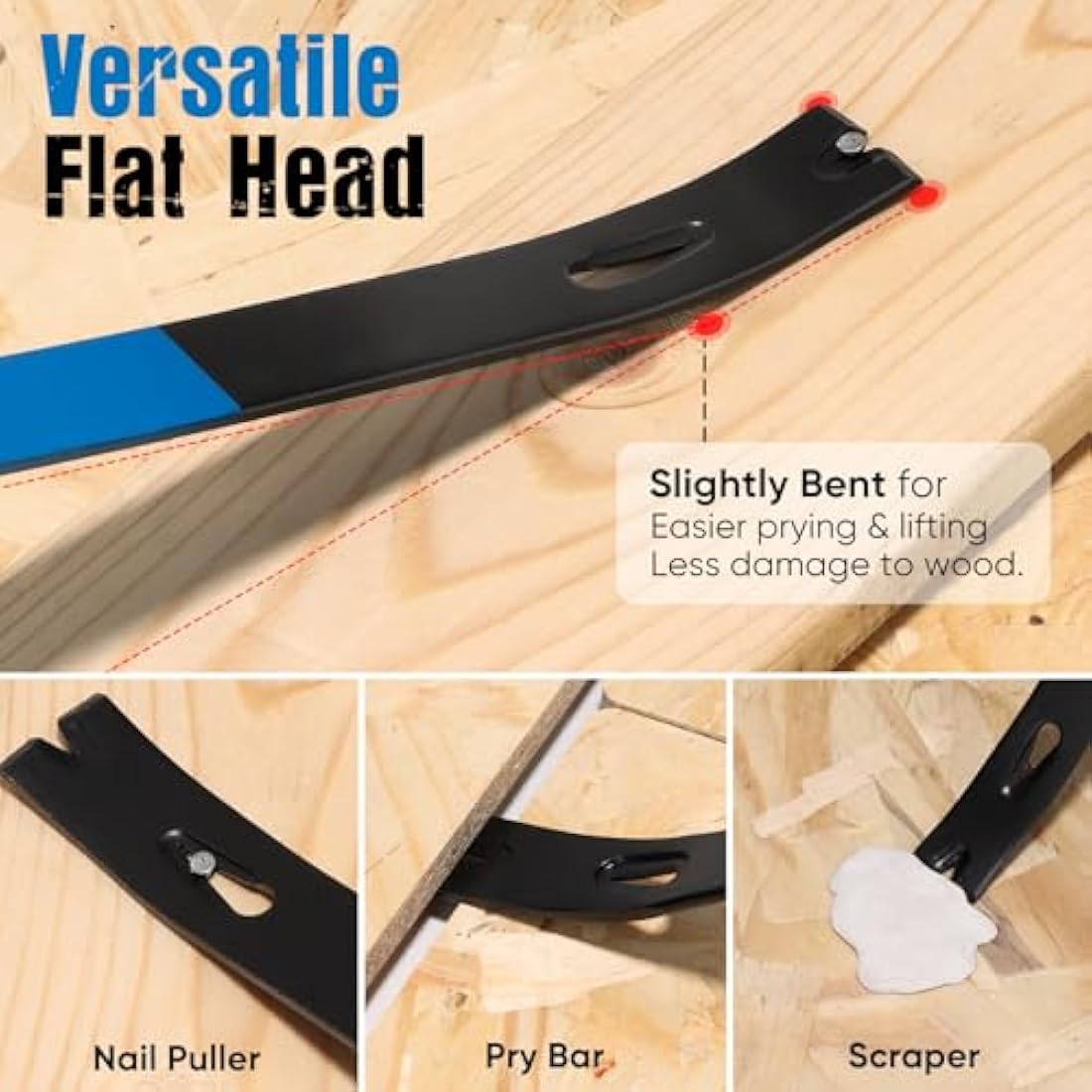 SHALL 4-Piece Flat Pry Bar Set | Heavy Duty Steel Nail Puller Tools