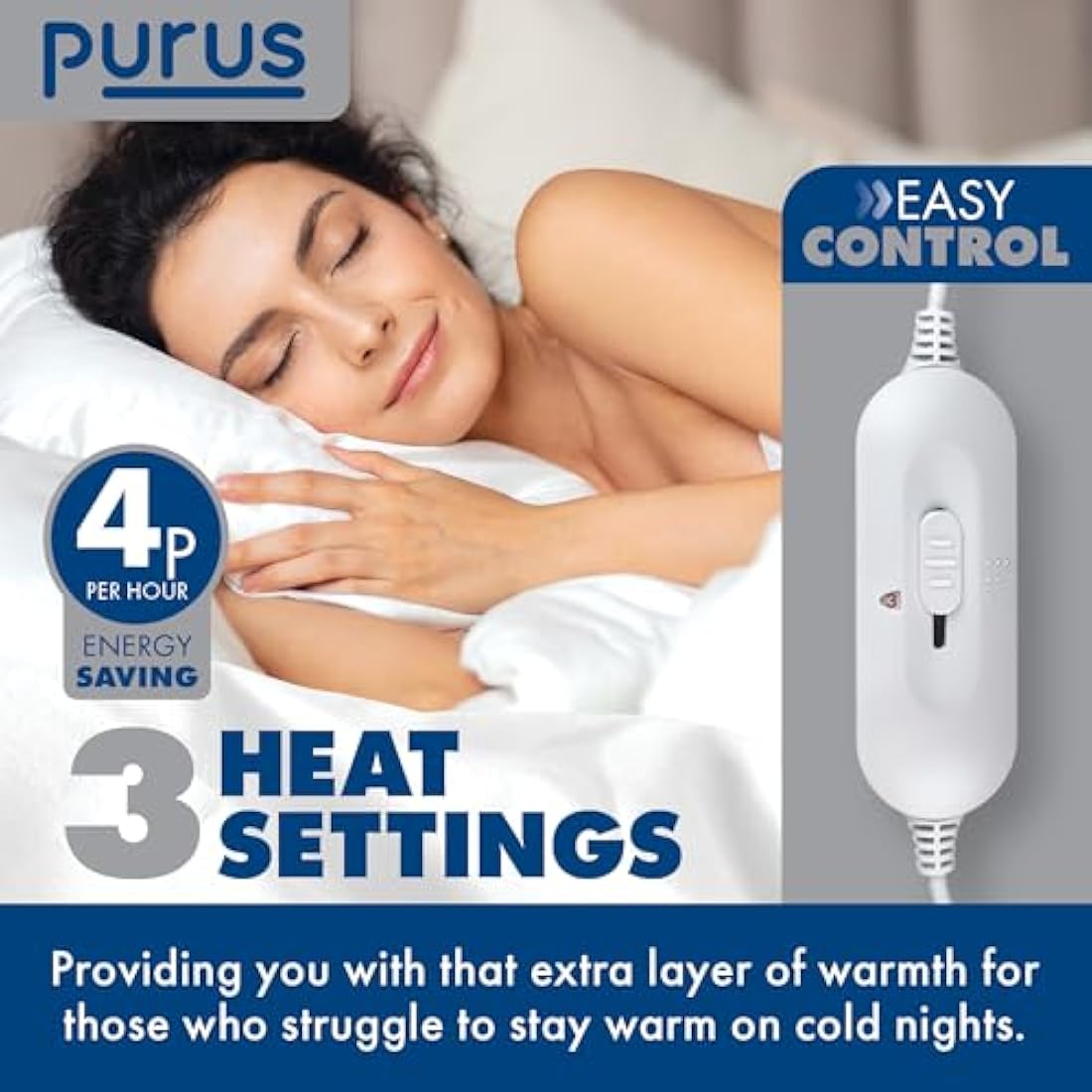 Purus King Size Electric Blanket | Soft Polyester Heated Underblanket